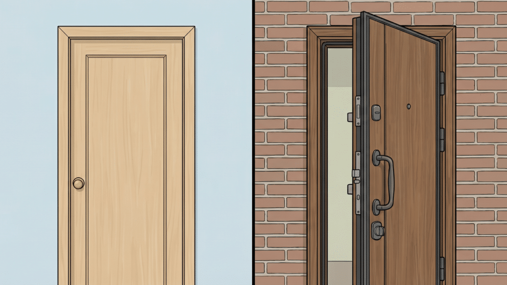 Side-by-side comparison of interior and exterior doors with key design differences