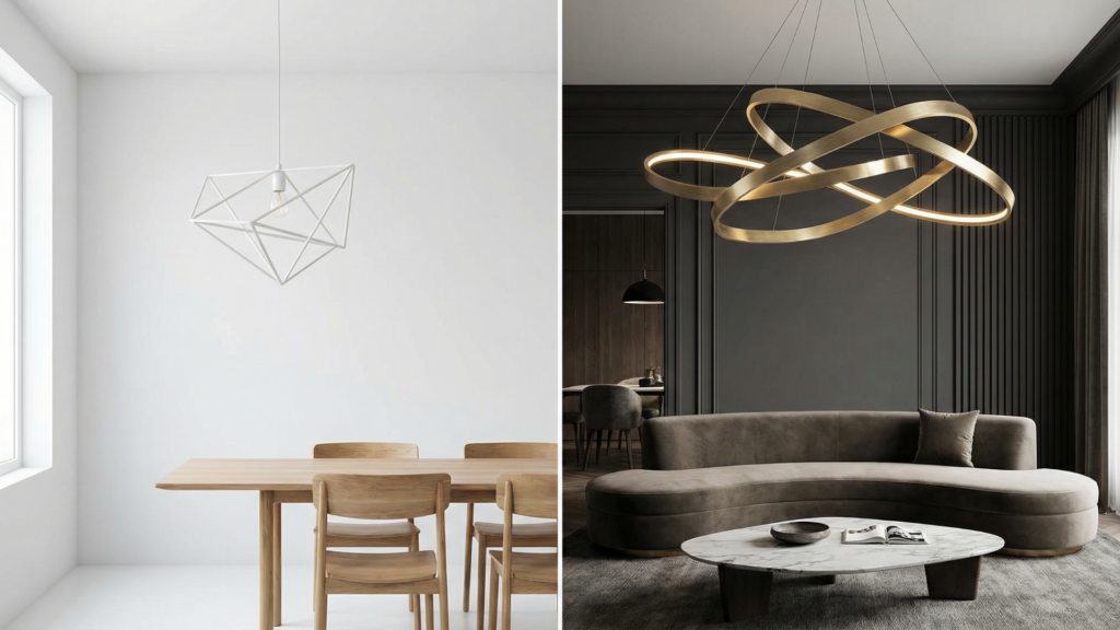 Simple modern lighting fixture compared with sculptural contemporary lighting