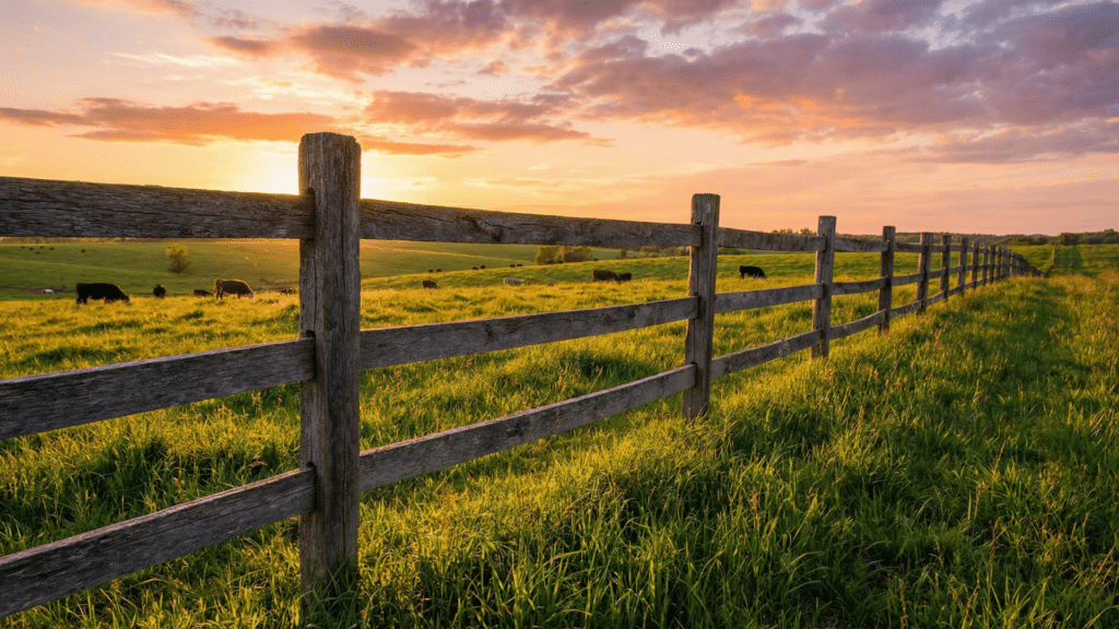 Simple post and rail wooden fence for open property borders