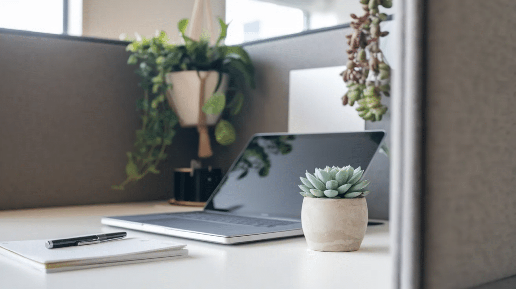 Small potted succulent plant on a cubicle desk