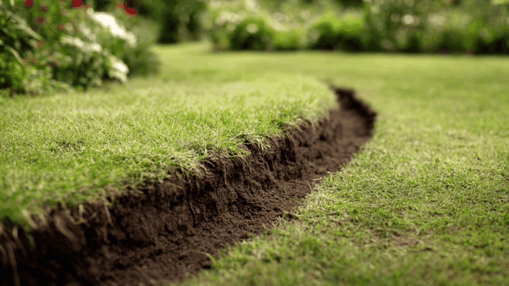 Soft soil trench edging defining garden borders naturally