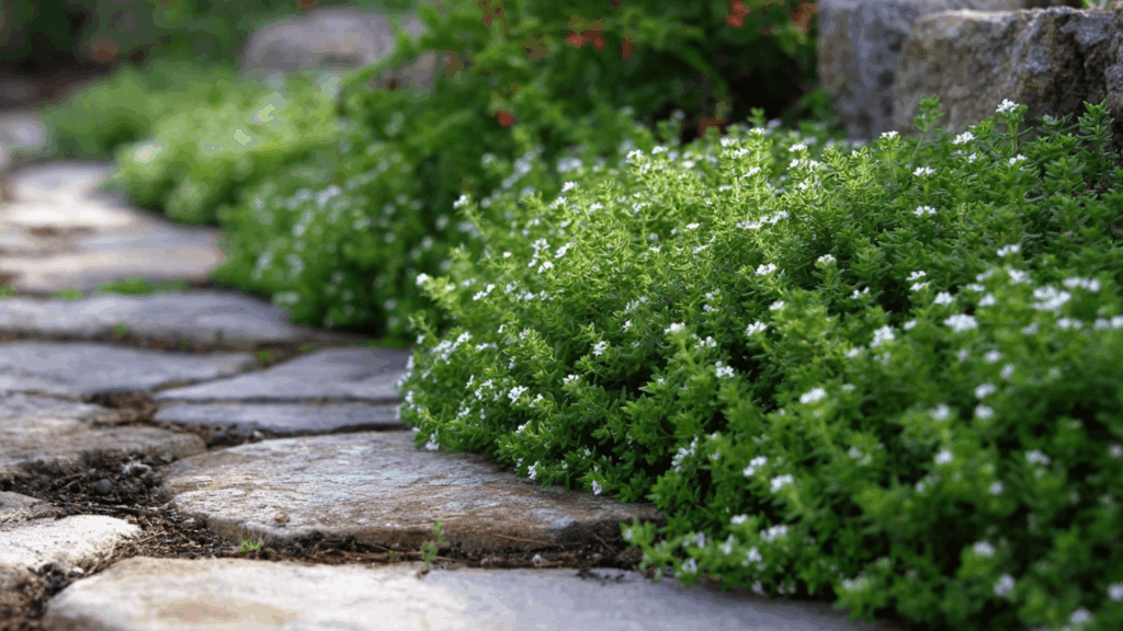 Thyme ground cover used as a natural garden edge