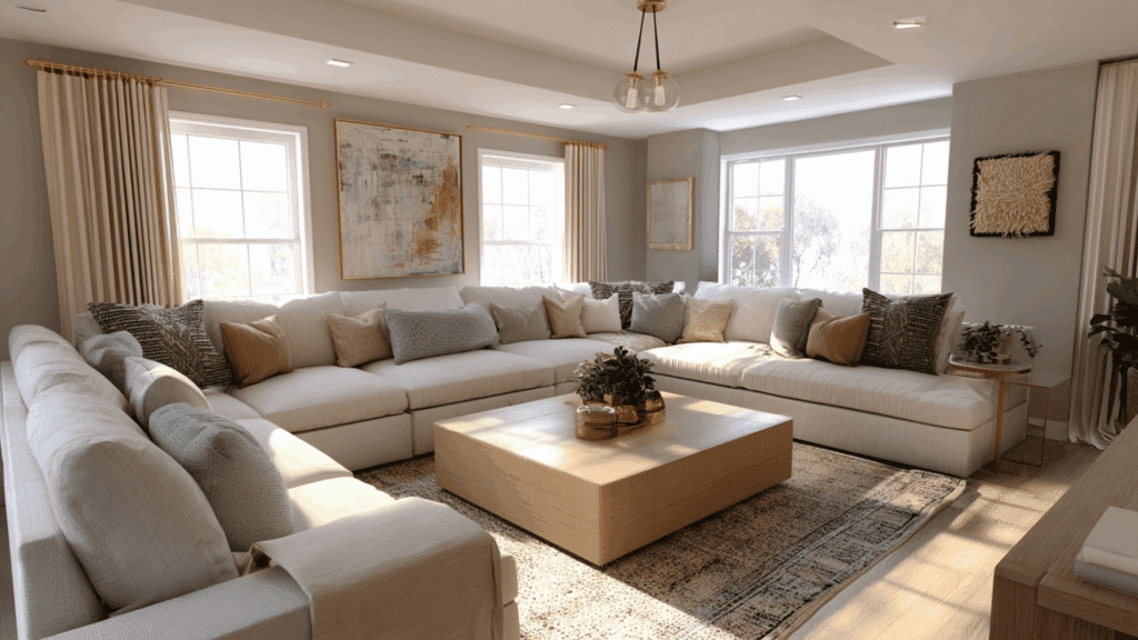 U-shaped sectional sofa creating a cozy seating area in a spacious living room.