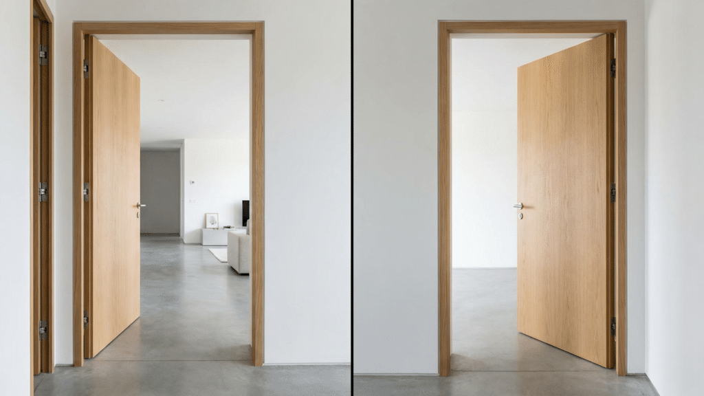 Visual comparison of left-hand and right-hand doors in a home setting