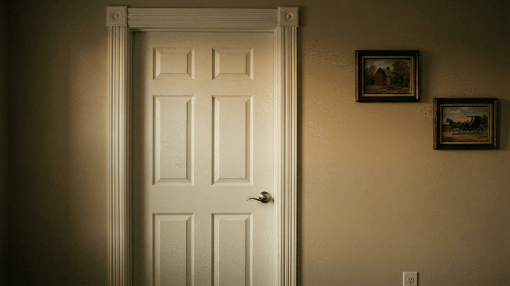 White Prehung door mounted inside a frame during installation