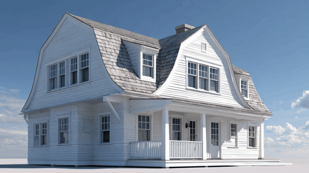 Wide shed dormer on a Dutch Colonial roof adding extra upper-level space.