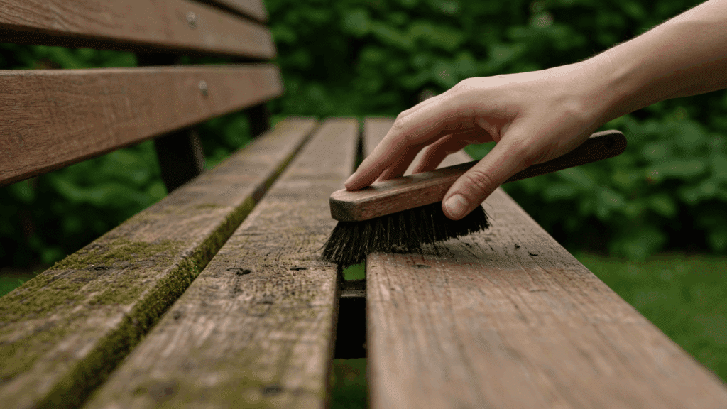 brush off moss lichen and loose dirt first