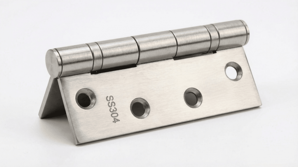 close-up of a ball bearing hinge on white background