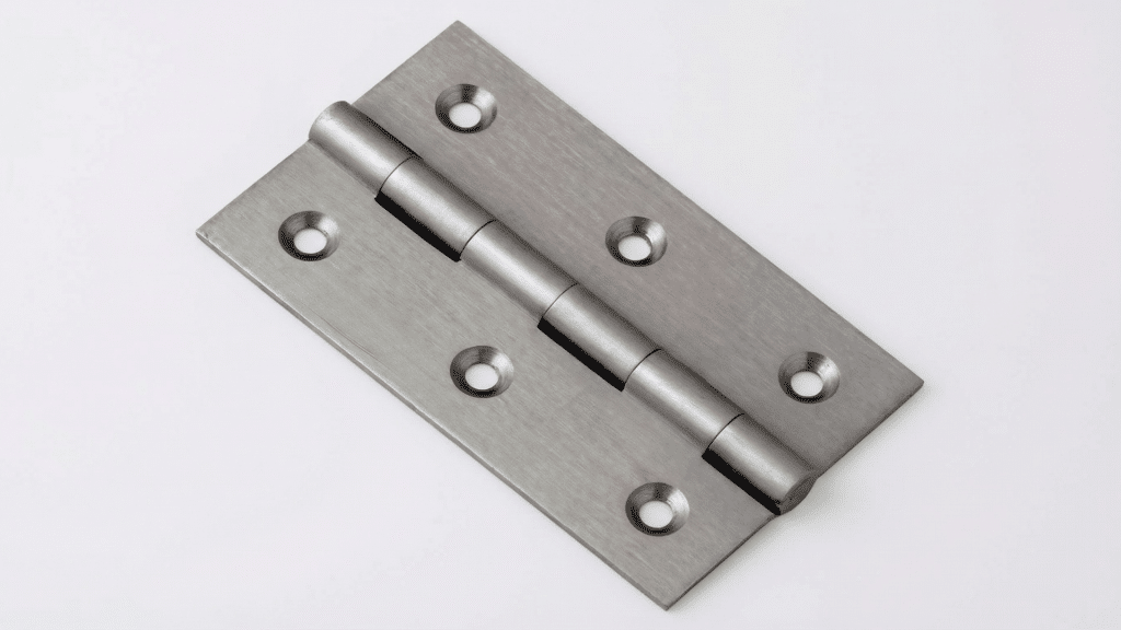 close-up of a butt hinge on white background