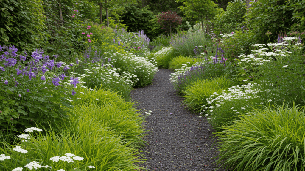 four season perennial garden design layout plan