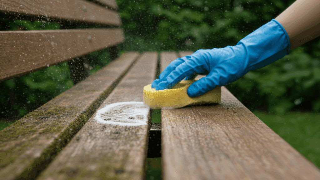 soak the teak wood and apply teak cleaner safely