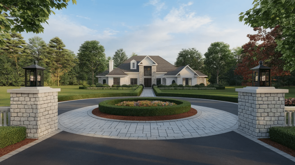 split-entry-circle-drive-with-stone-pillars