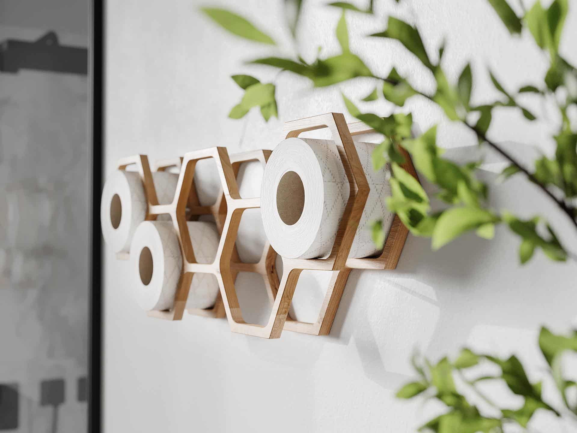 Wood wall mounted toilet roll holder