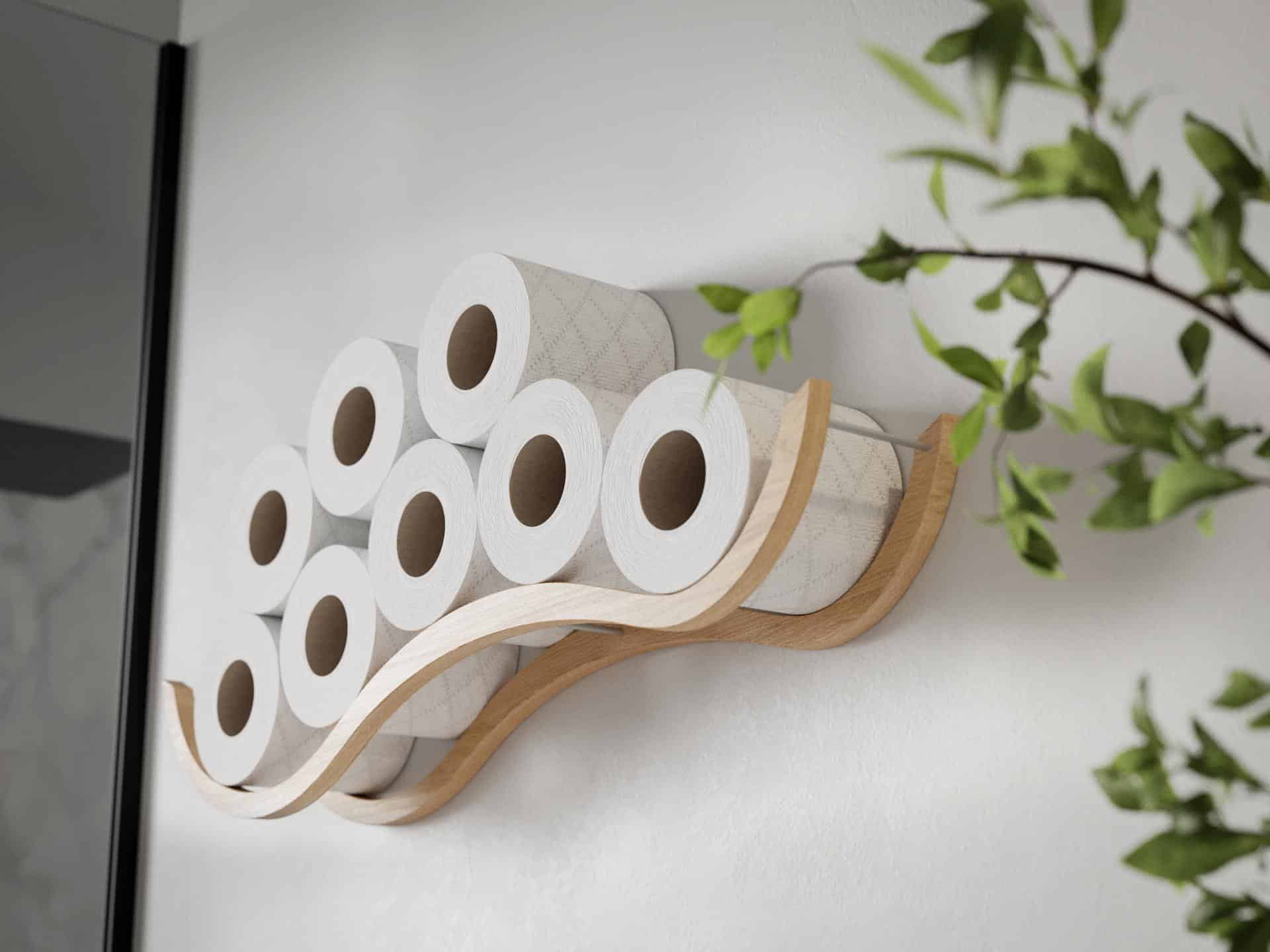 wood wall mounted wave toilet roll holder