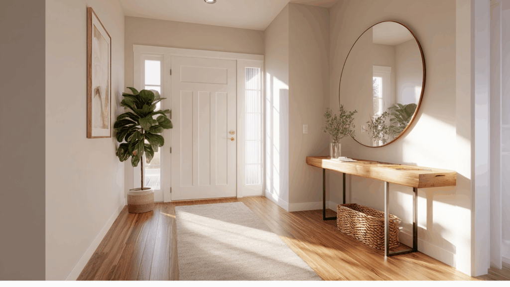 Clean and inviting entryway designed using Feng Shui rules