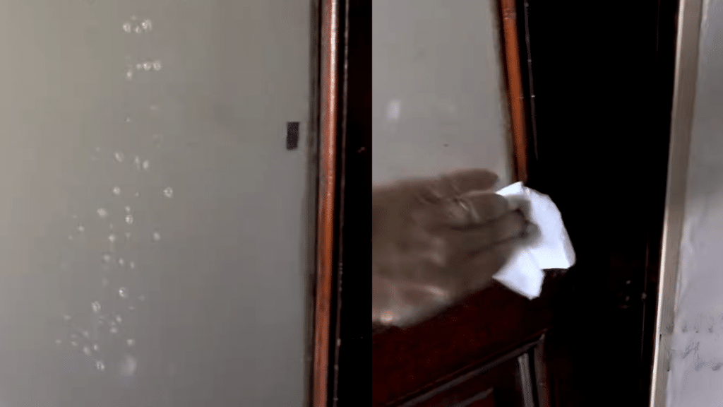 Cleaning the glass door panel thoroughly before frosting