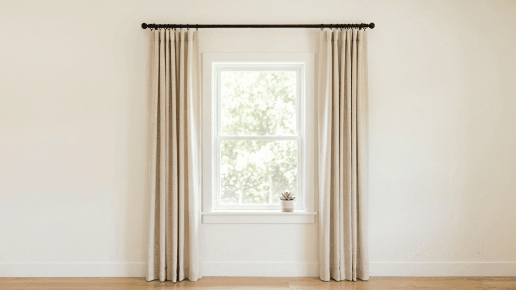 Curtain rod placed higher and wider than window for balanced look
