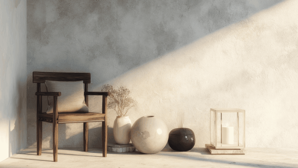 Interior corner showing five Feng Shui elements in balanced arrangement