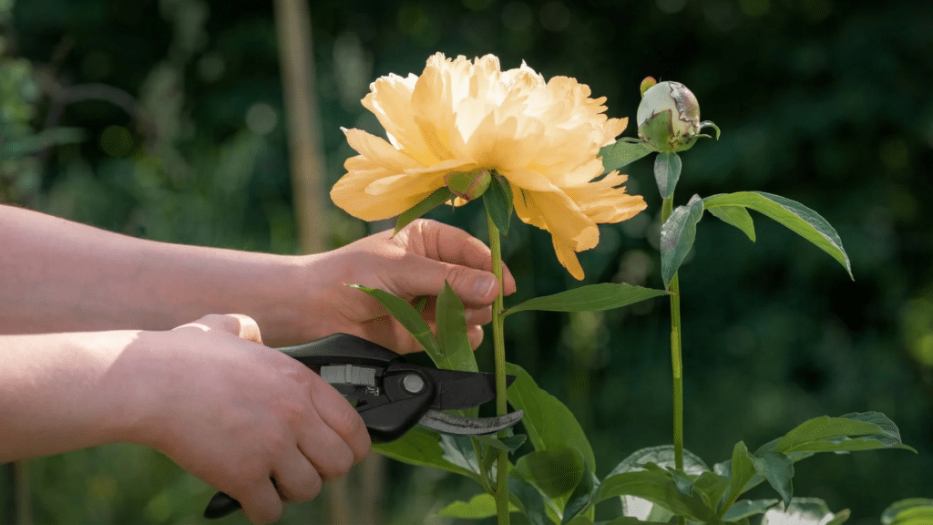 Proper deadheading technique on Itoh peony after flowering