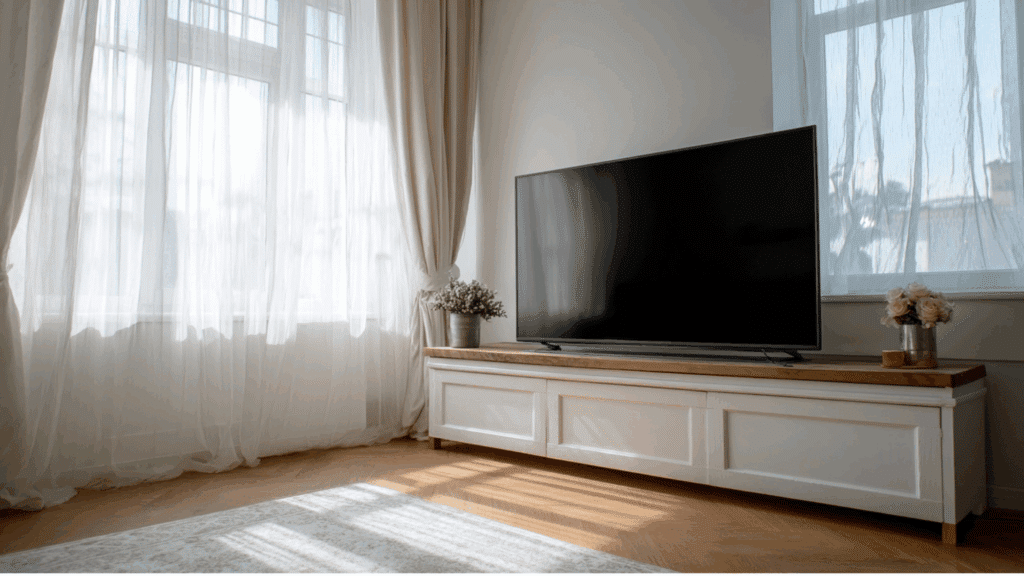 TV in Front of Window: Is It a Good Move or a No-Go? Sunlight glare reflecting on TV screen placed in front of window