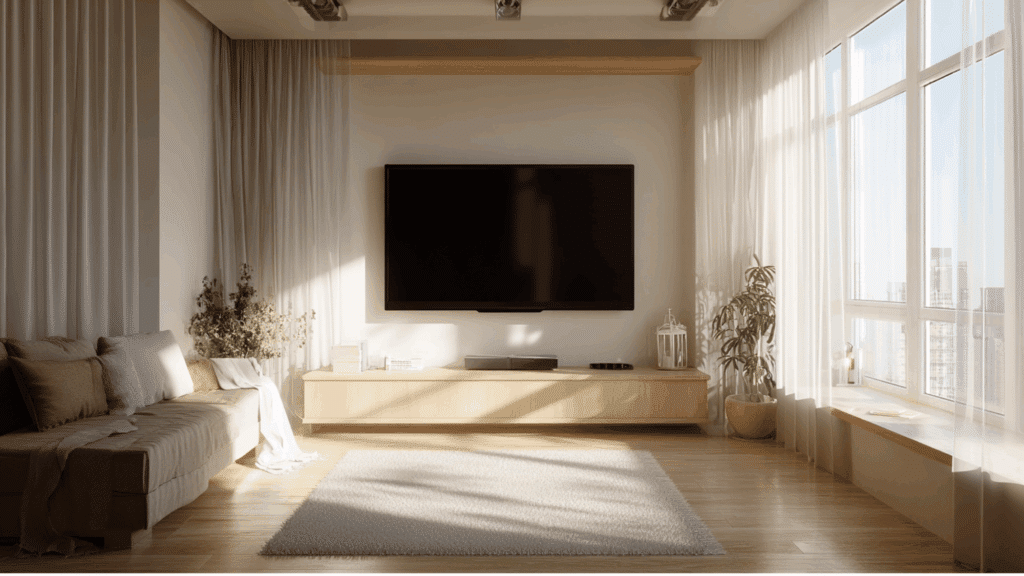 Sunlight hitting TV placed in front of window in bright room