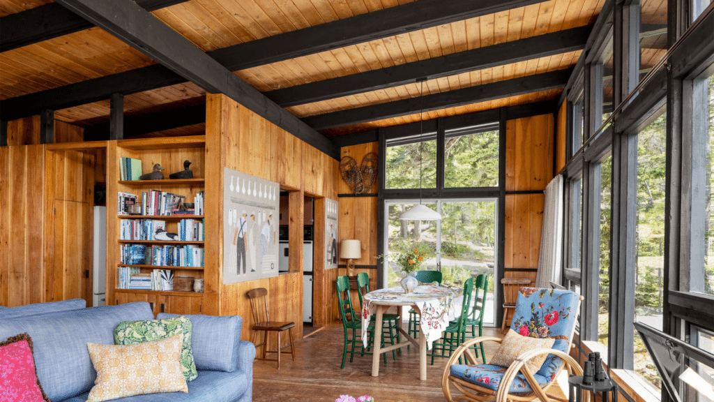 Wooden Ceiling Beams inside cozy tudor cottage living room