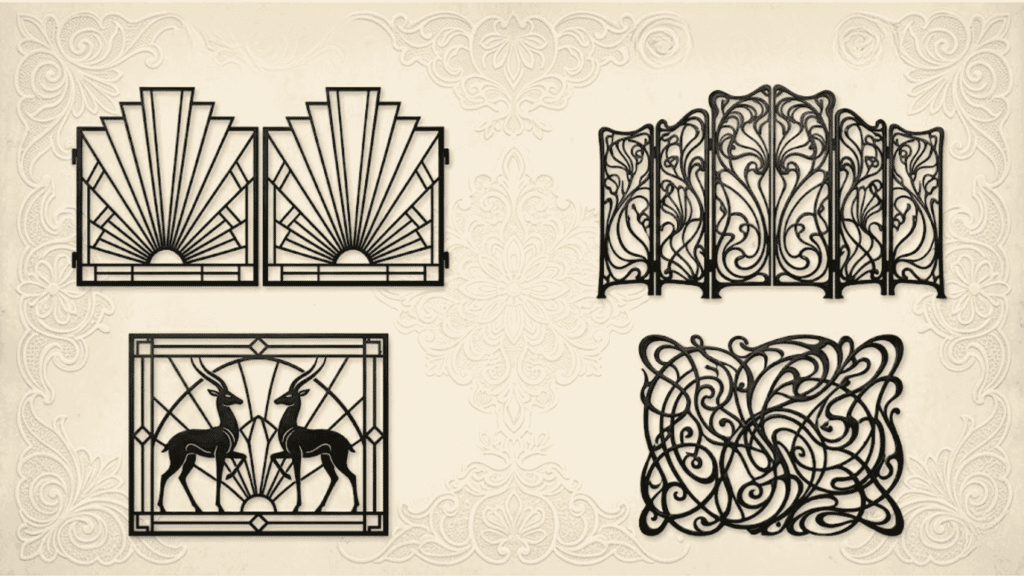 Art Deco vs Art Nouveau: Design, Style & Key Differences art deco vs art nouveau styles comparison showing geometric art deco and flowing art nouveau designs