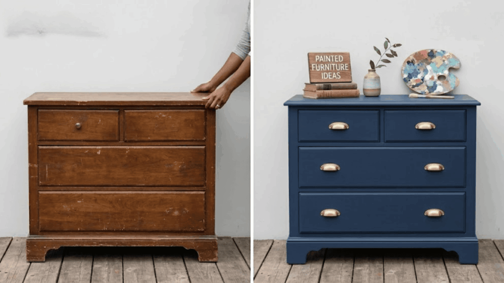 before and after dresser makeover showing results of how to paint furniture step by step guide (1)