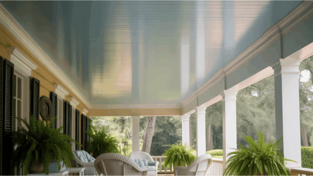 blue porch ceiling with traditional columns porch ceiling ideas