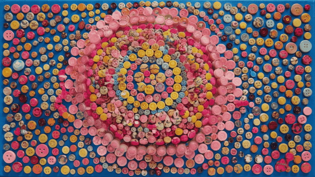 button flower canvas art created with colorful buttons as part of flower crafts