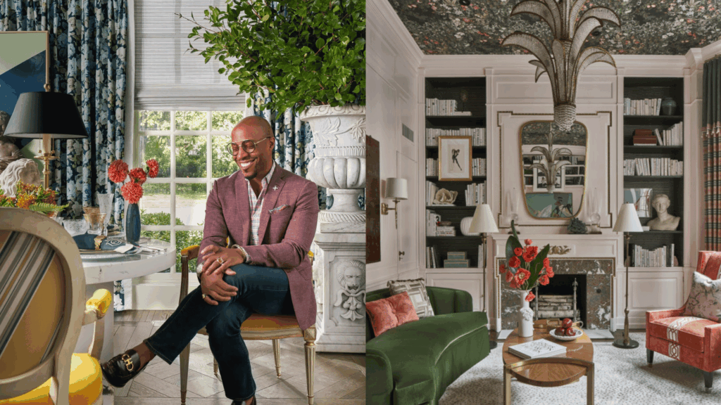 classic library style living room with rich colors and elegant detailed decor