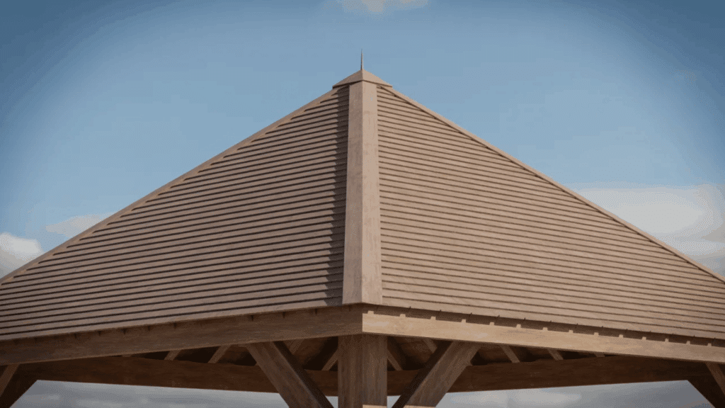 close up of a wooden pavilion pyramid roof detailing everything you need to know about roof styles