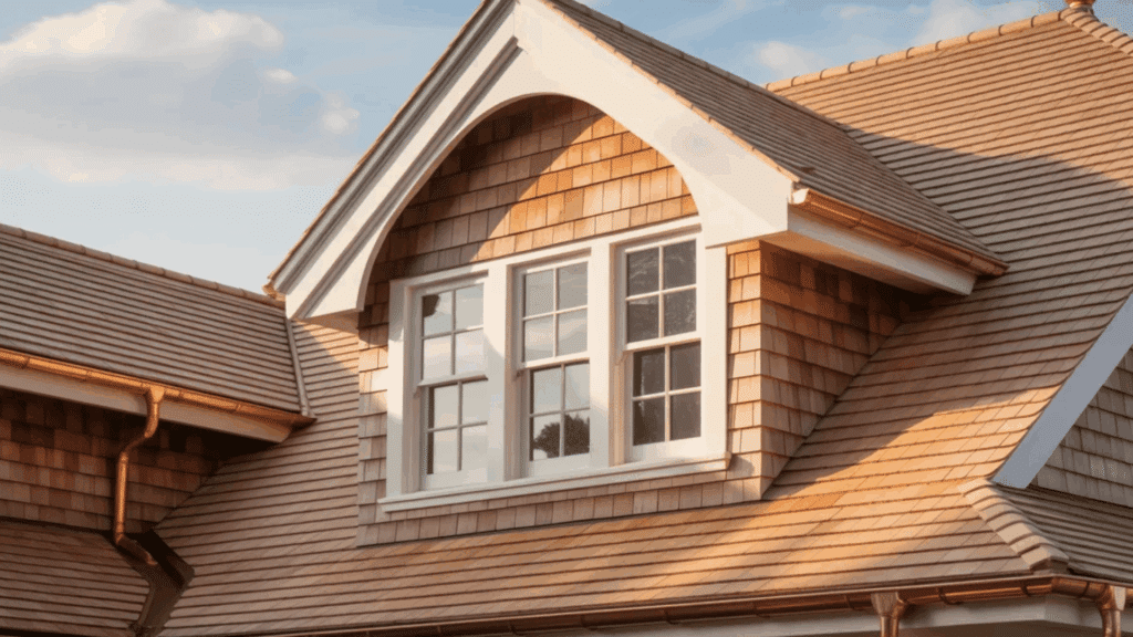 close up of cedar shingles and a dormer for everything you need to know about roof styles