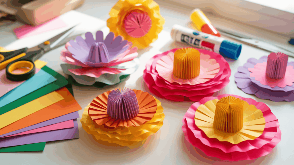 construction paper flowers in vibrant colors showcasing easy flower crafts for beginners
