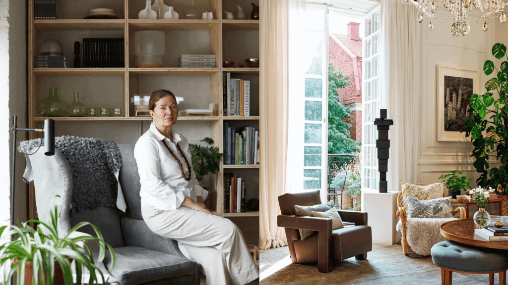 cozy neutral living room with natural wood table and soft elegant decor