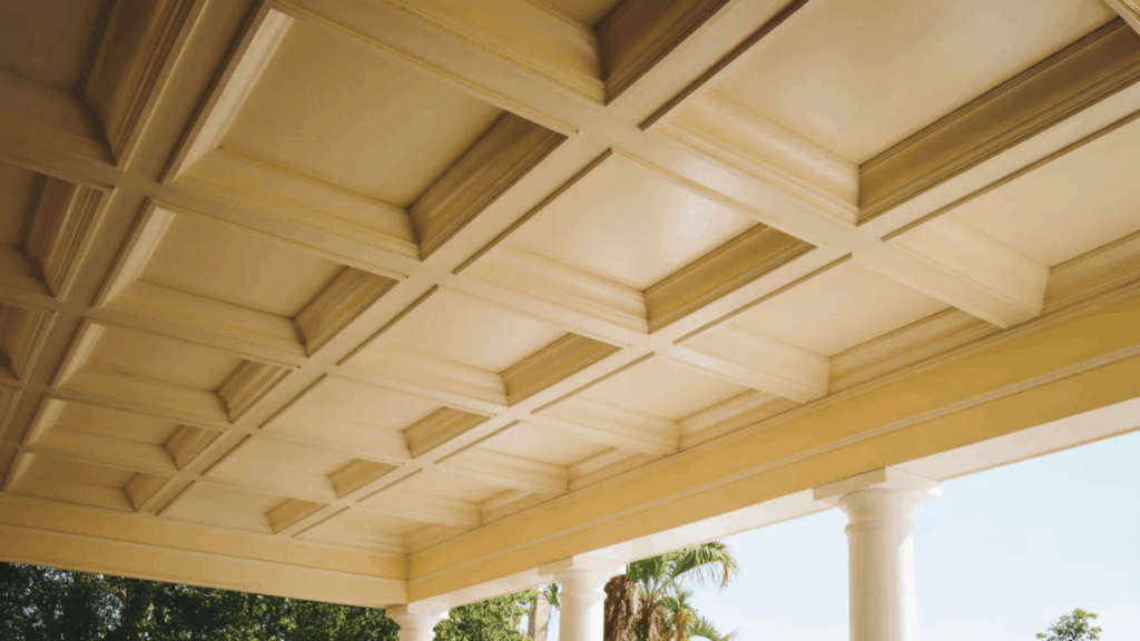 elegant white ceiling panels with classic molding porch ceiling ideas