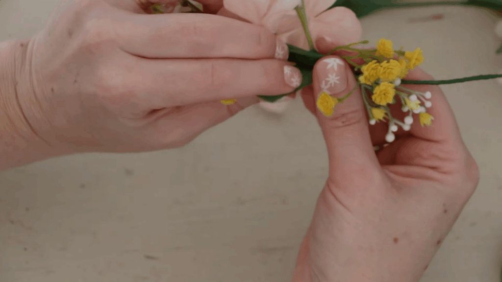 how to make a flower crown by adding flowers to top and outer edge