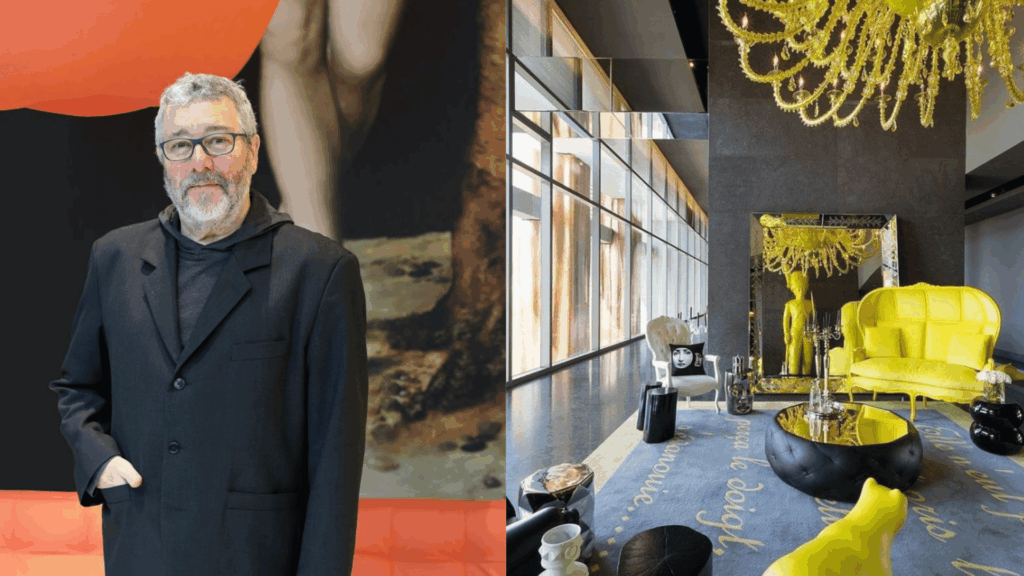 luxury interior with bold yellow accents and dramatic artistic design