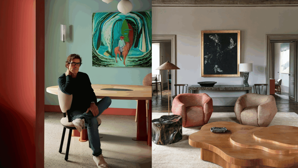 modern artistic interior with abstract decor and warm textured living room style