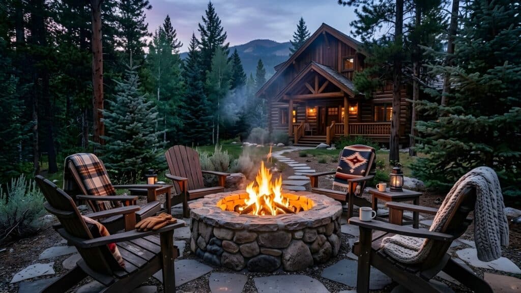mountain cabin with fire pit and chairs inspiring rustic backyard oasis ideas for peaceful outdoor retreat