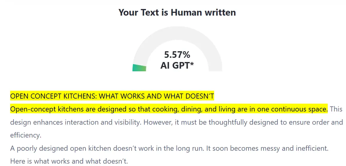 Circular gauge displaying 5.57% AI text alongside highlighted blog title and excerpt text