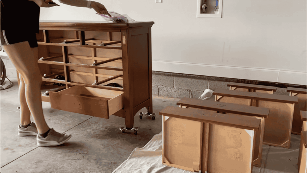 removing drawers and hardware from wooden dresser before starting how to paint furniture project