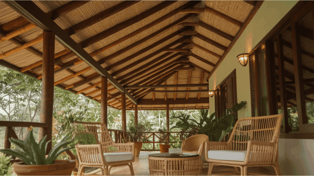 rustic bamboo and wooden beams on the porch ceiling porch ceiling ideas