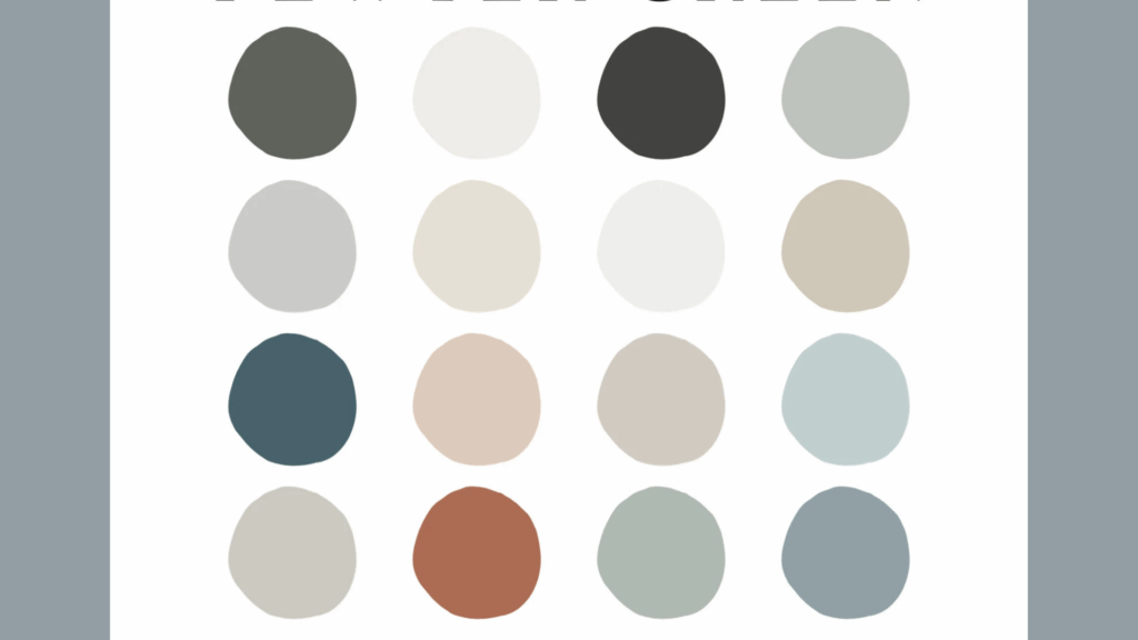 sherwin williams pewter green color palette with coordinating neutral blue beige and gray paint swatches for interior design inspiration