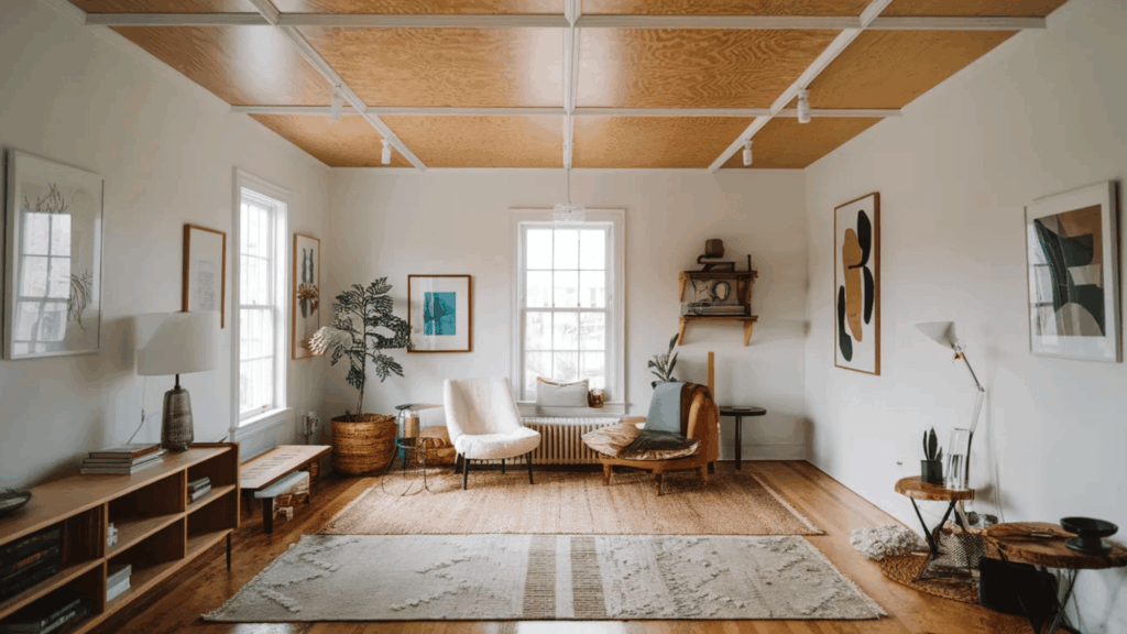 simple wooden grid design on the porch ceiling porch ceiling ideas