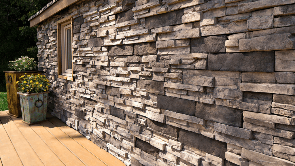 stone exterior wall detail of tudor cottage design