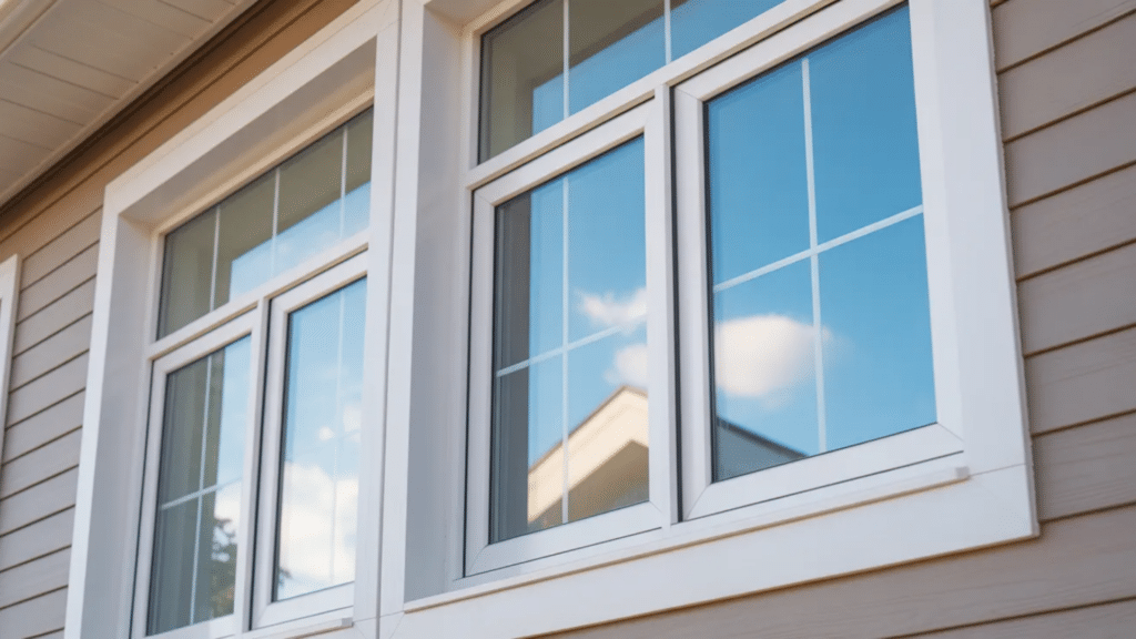 vinyl windows installed on house exterior with white frames and clear glass home design