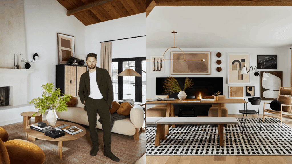 warm rustic interior with wood ceiling and natural earthy tones