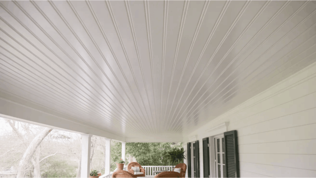 white porch ceiling with panels and crown molding porch ceiling ideas