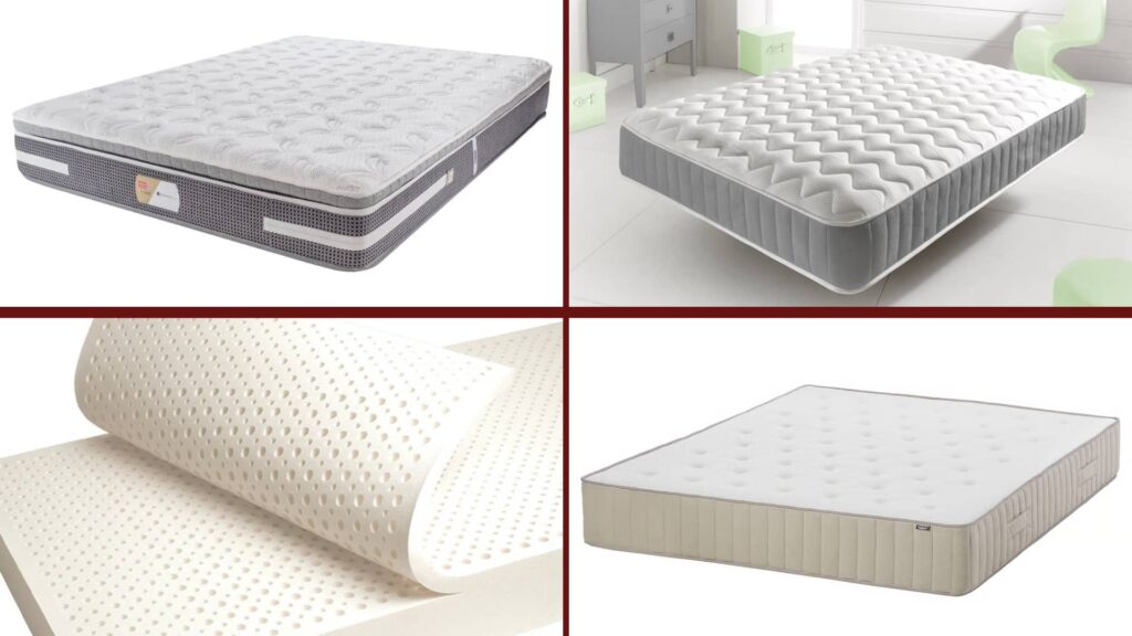 A comparison of different mattress types, including innerspring, memory foam, and latex, showcasing options for platform beds